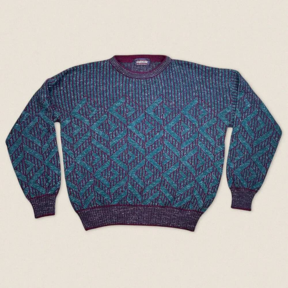 Vintage 90s Geometric Grandpa Sweater Claybrooke - Size XL - Picture 1 of 6